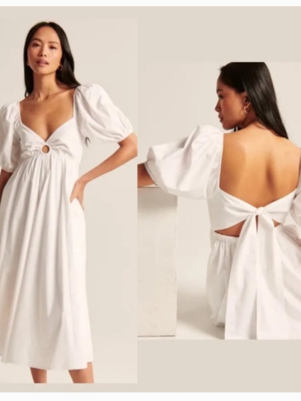 Abercrombie & Fitch whimsical white dress balloon sleeve tie back cottage core S